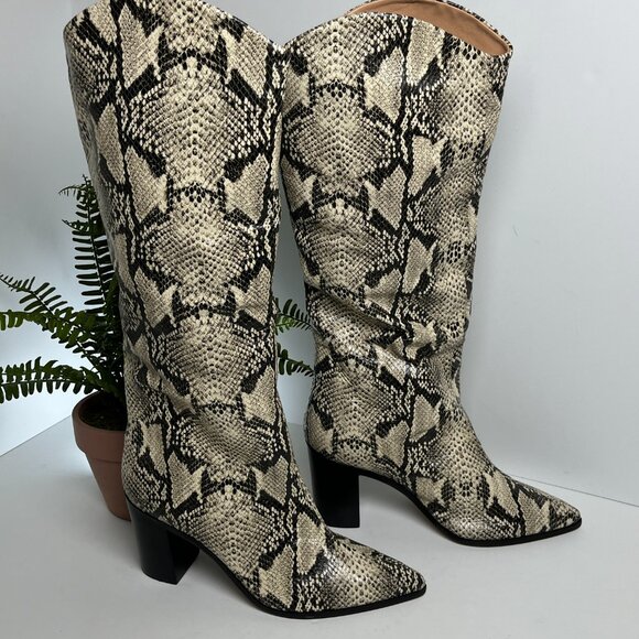 Schutz Maryana Block Heel Boots Size 9.5B Snake Print Knee High Boots Western - Picture 3 of 12